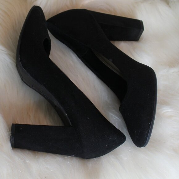 Fioni Mila block 4" heels faux suede black shoes size 9W - Picture 2 of 7
